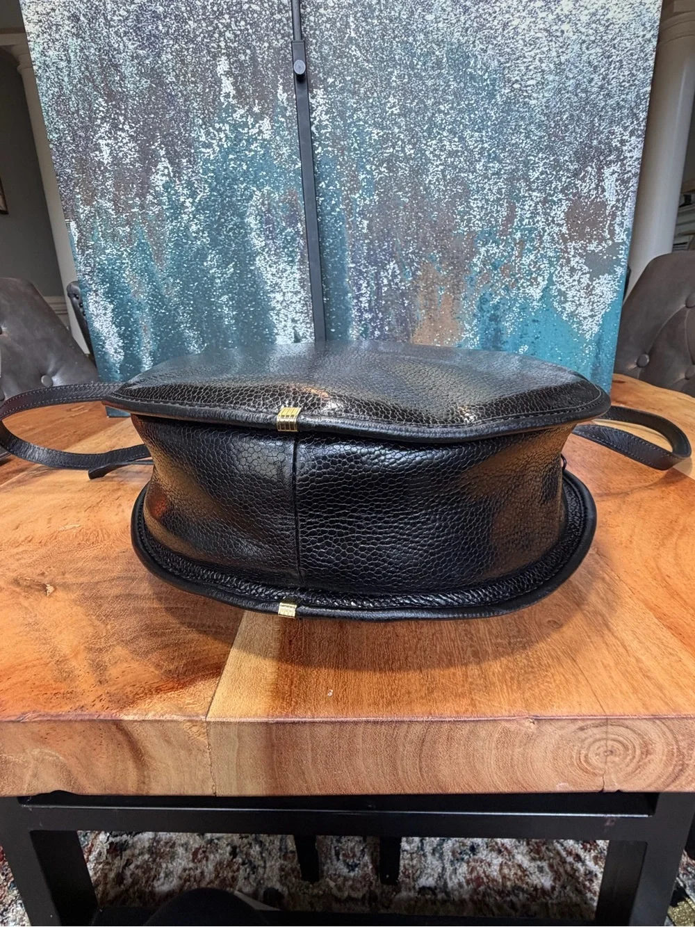 I Santi Milano 1980’s Rare Old Money Made in Italy Black Leather Canteen Bag